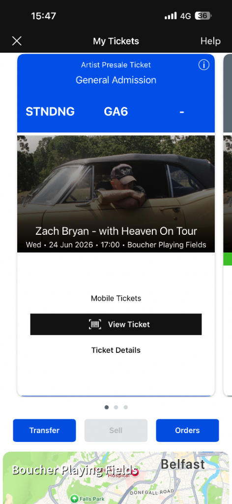 1 x Zach Bryan ticket Wednesday 24 June