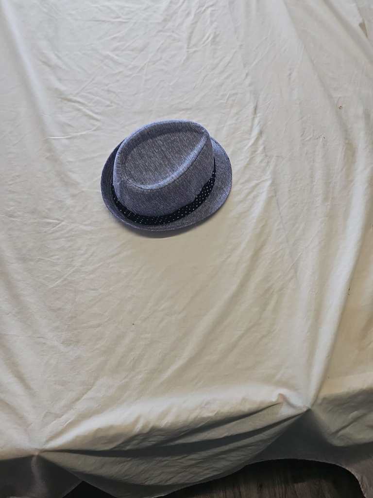 Vintage Style Denim-Effect Fedora Hat with Polka Dot Band 833