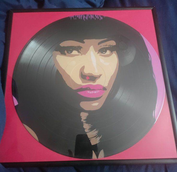 Framed Vintage Niki Minaj Painting on Recycled Vinyl album