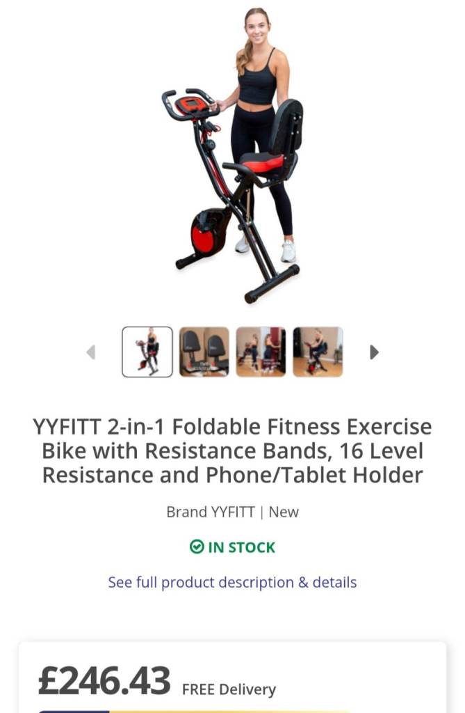 YFITT Foldable Fitness Exercise Bike with  monitor and Resistance Bands 16 Magnetic Resistanc levels