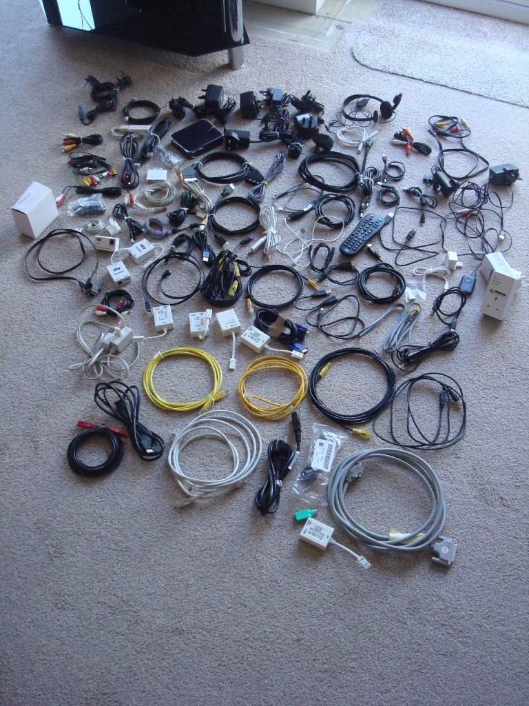 Large Bundle of Various Cables, Adapters, and Connectors