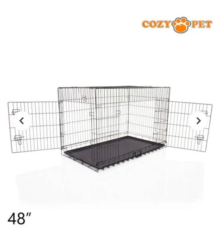 Really huge 48" Cozy Pet Dog Cage in Black with ABS Tray - DCP48B. 2 doors.