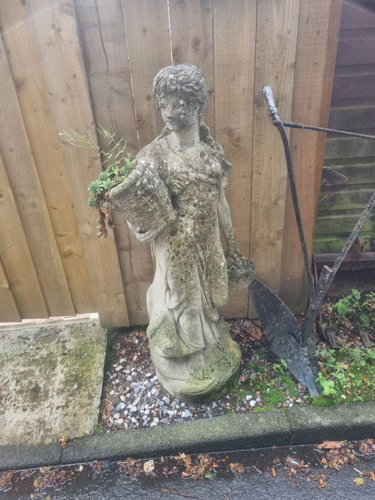 Garden Stone Statue - Female Figure with Basket
