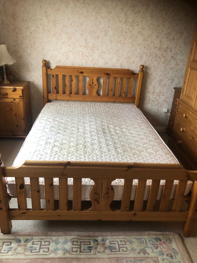 Double Antique Pine Bed with Double  Mattress