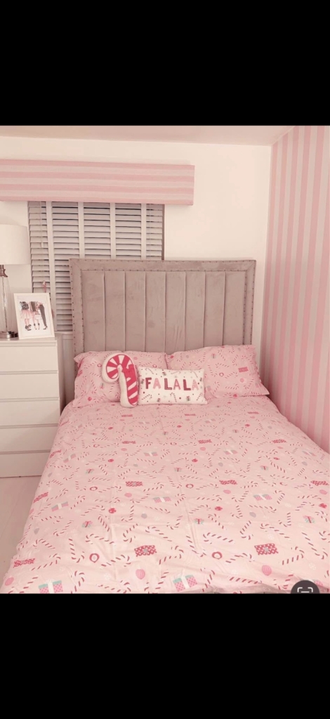 Small high head board grey plush velvet studded bed 