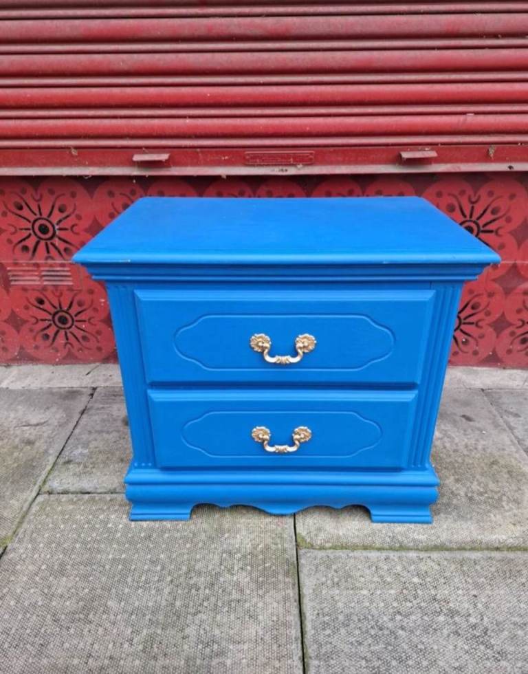 Blue Wooden Bedside Table with Two Drawers – Good Condition