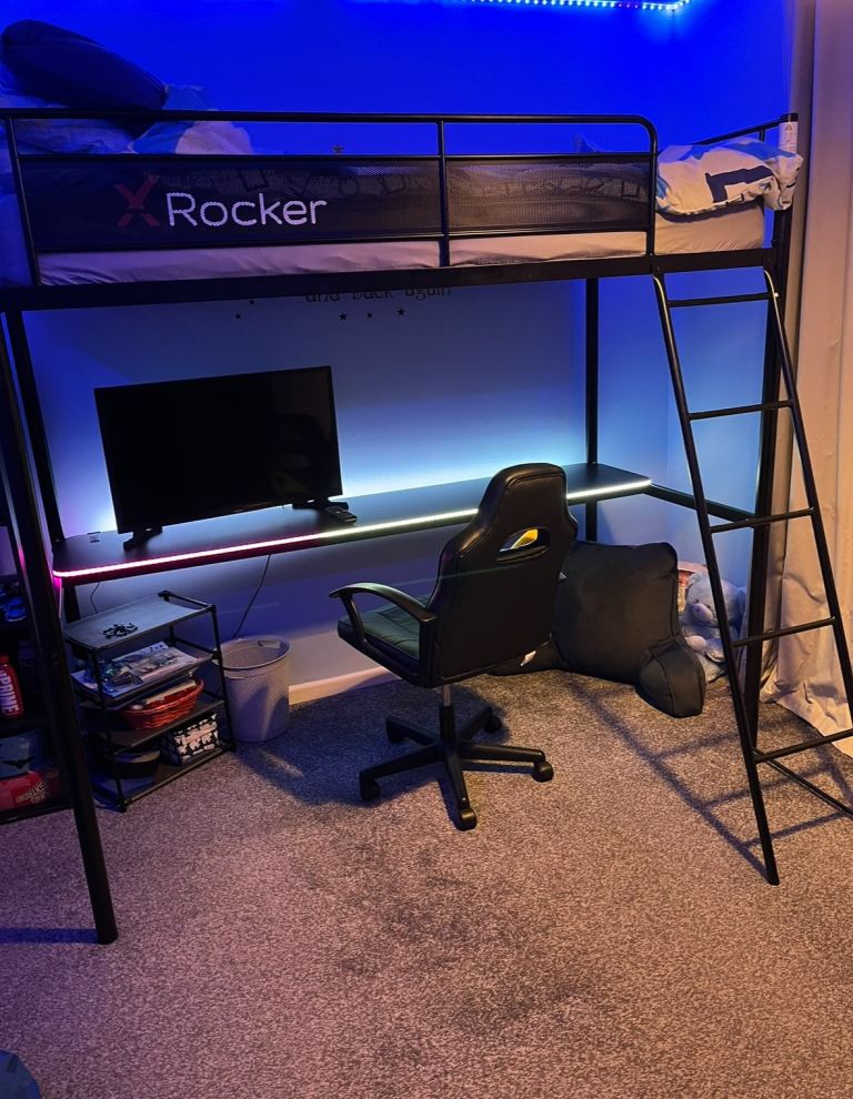 X Rocker RGB LED Gaming High Sleeper Bed with Desk - Black