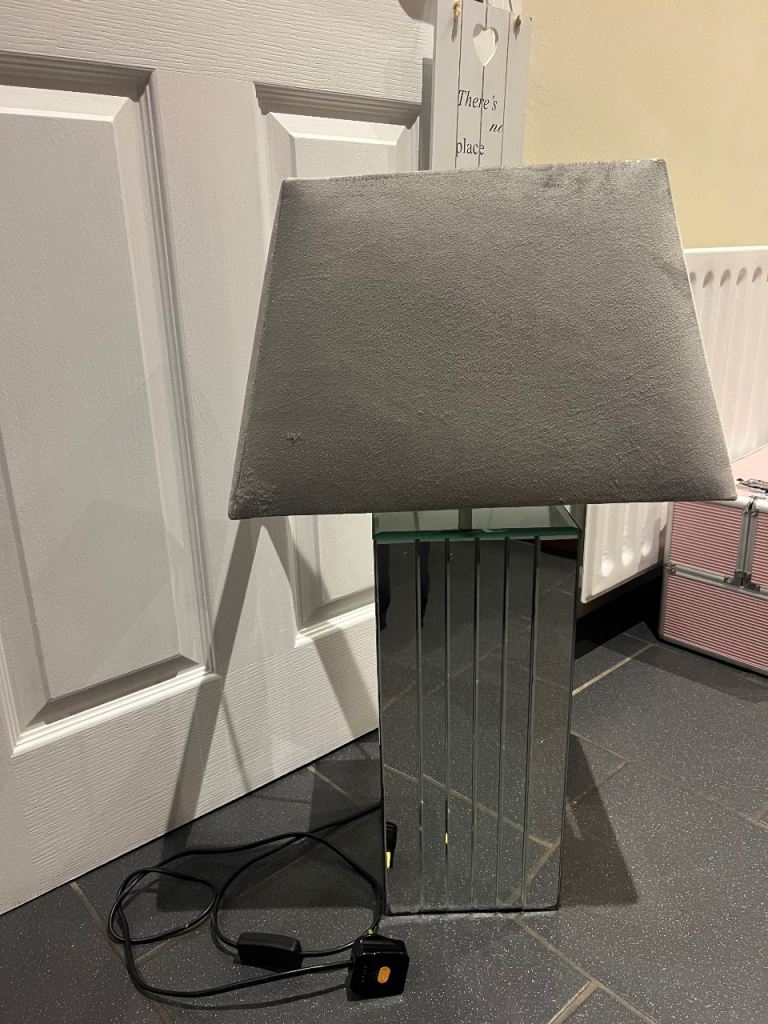 Stylish Mirrored Table Lamp with Grey Fabric Shade