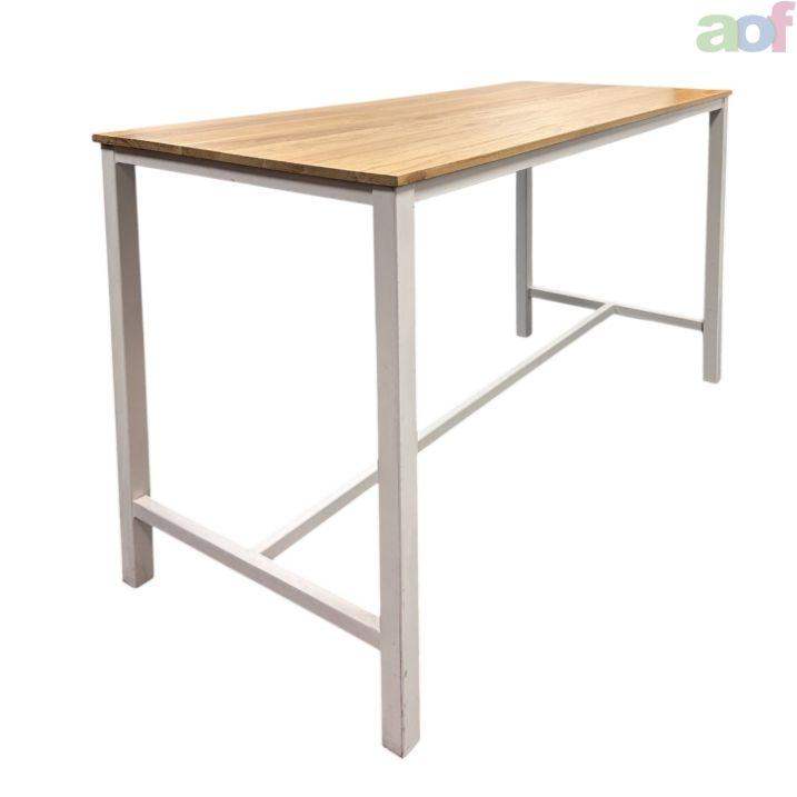 Oak Poseur Table - White metal Frame