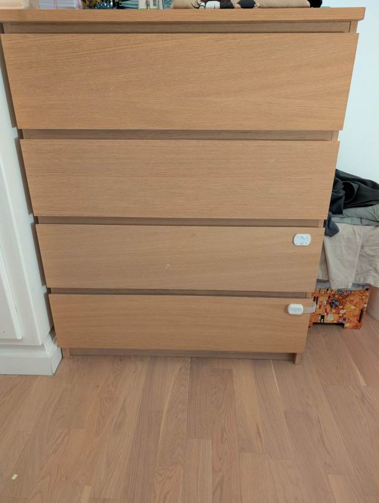 image for IKEA MALM Chest of 4 drawers - white stained oak veneer
