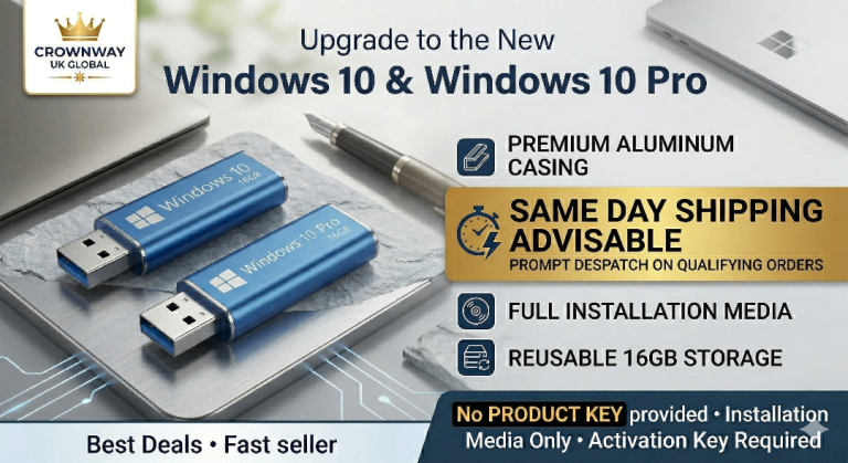 Windows 10 or 10 Pro System Recovery & Boot Tool 16GB Silver USB 2.0 Flash Drive