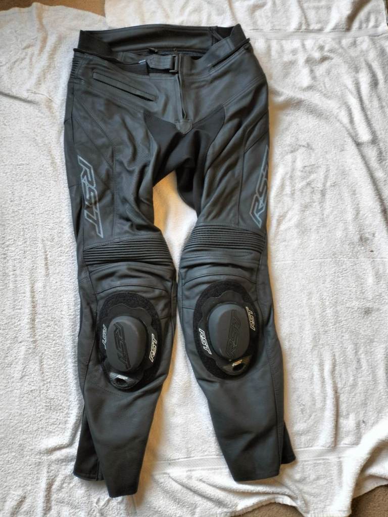 RST Sabre CE Mens Leather Trousers 28" W Reg leg XS knee sliders AAA - Black worn once