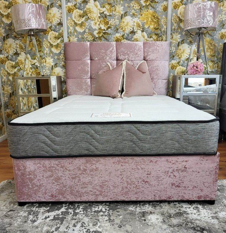 Ex-Display Pink 4ft Divan Bed, Headboard And Mattress Complete (Small Double)