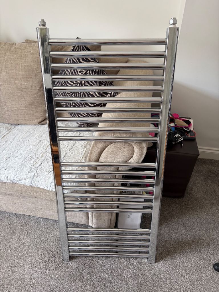Chrome Towel Radiator with Valves – Good Condition