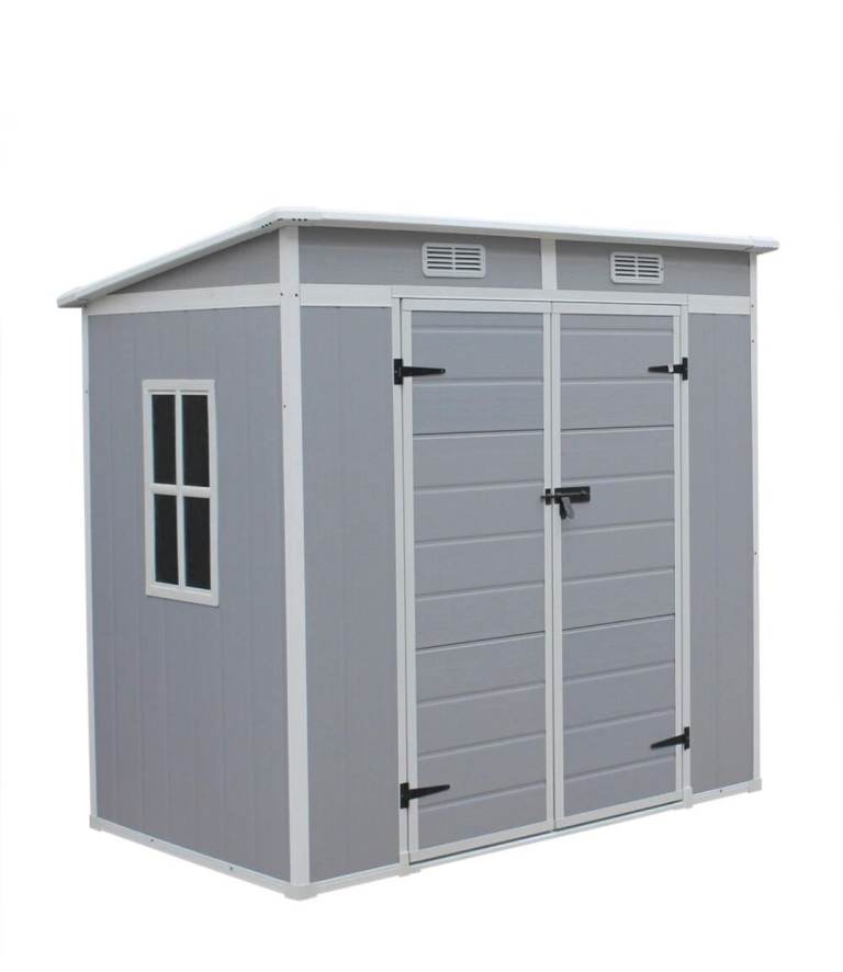 6X4FT Plastic Garden Storage Shed Outdoor Storage Include Floor Grey Chest Shed Box 6x4ft