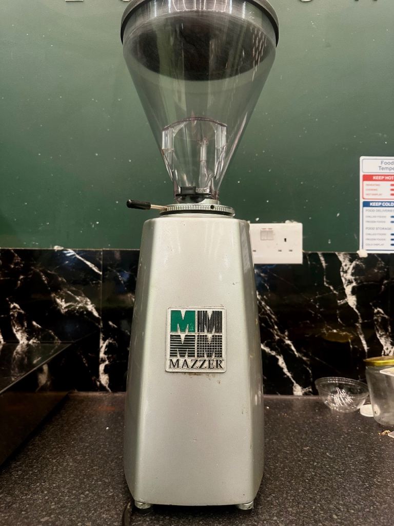 Mazzer Super Jolly Commercial Coffee Grinder + Stainless Steel Knock Box