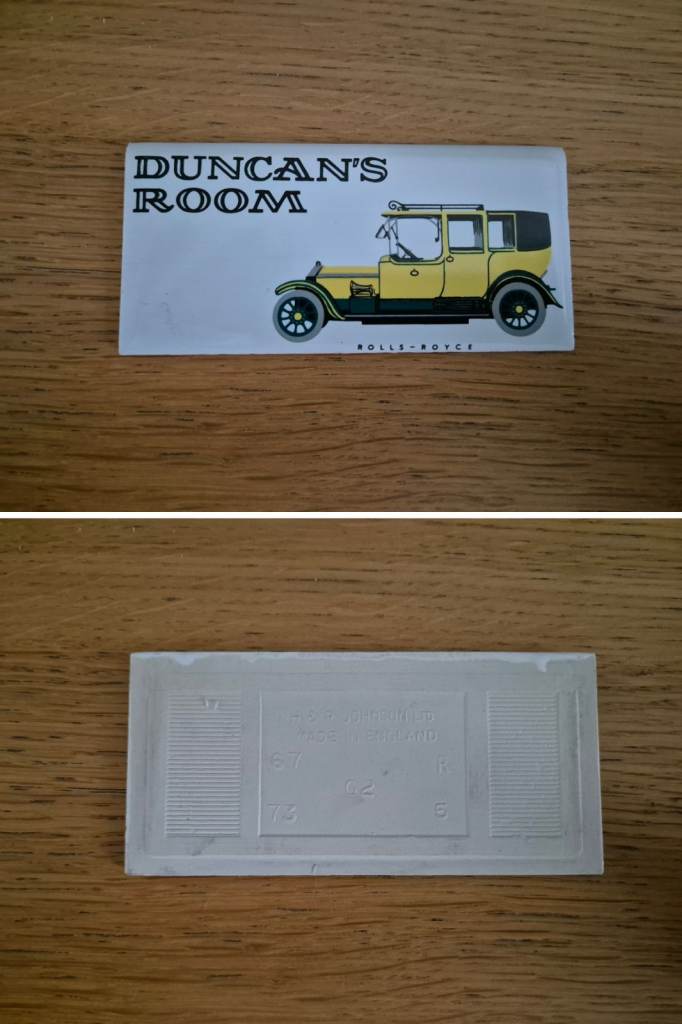 Duncan's Room Rolls-Royce plaque - approximate dimensions are 11cm x 5cm