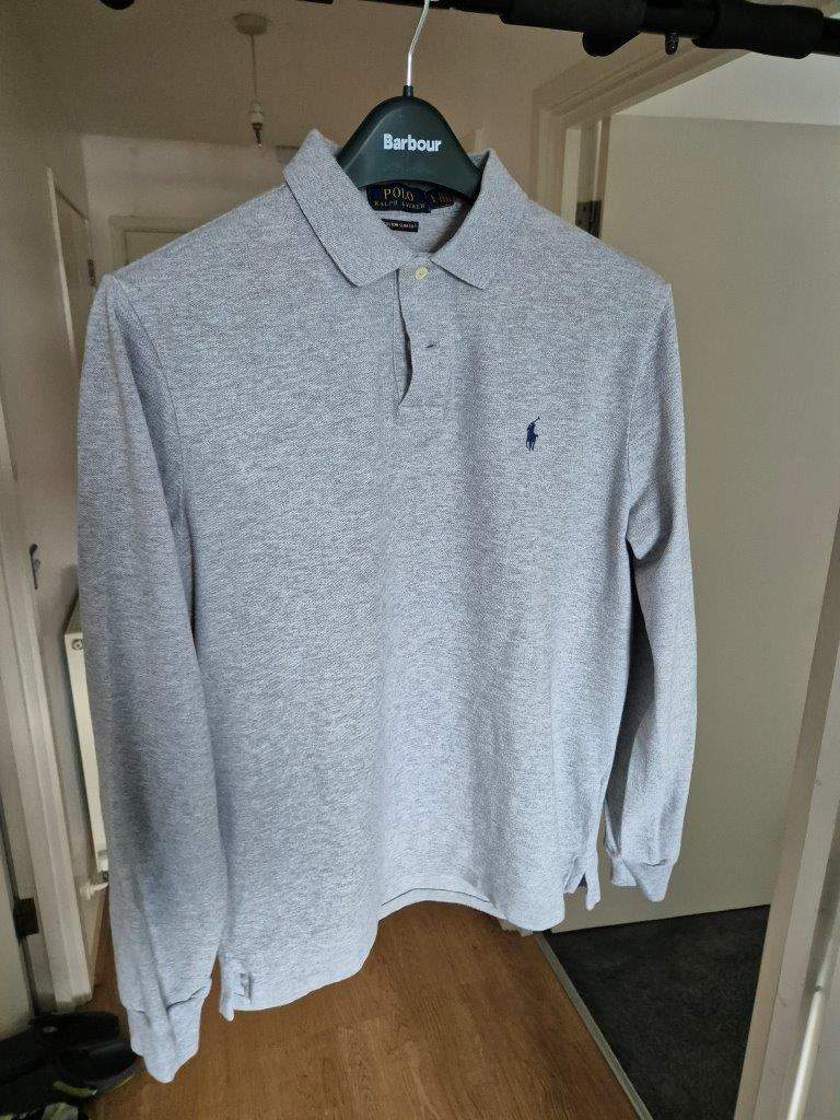 Long Sleeve Polo Shirt from Polo Ralph Lauren, color light grey, size Large