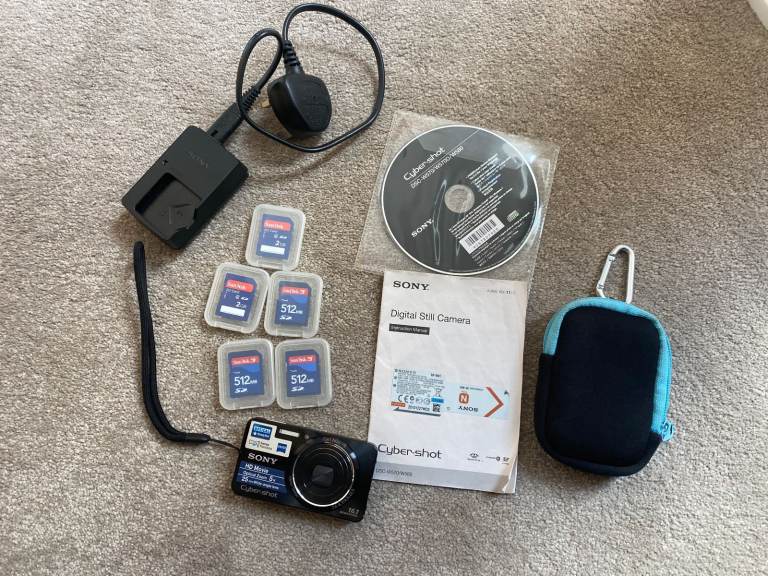 Sony CYBER-SHOT DSC-W570 Digital Camera BLACK + CHARGER+ 5 X SD CARDs + cover/carry pouch