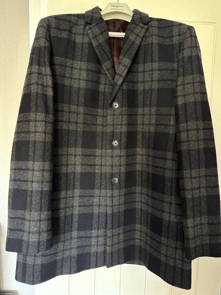 Next Tailoring Mens Grey Plaid Coat XL – Good Condition