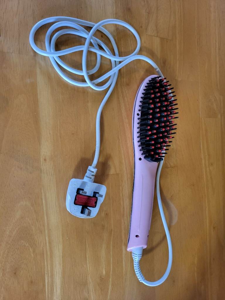 Elpine pink electric heated hair straightening Brush. Ionic Technology. Good condition.