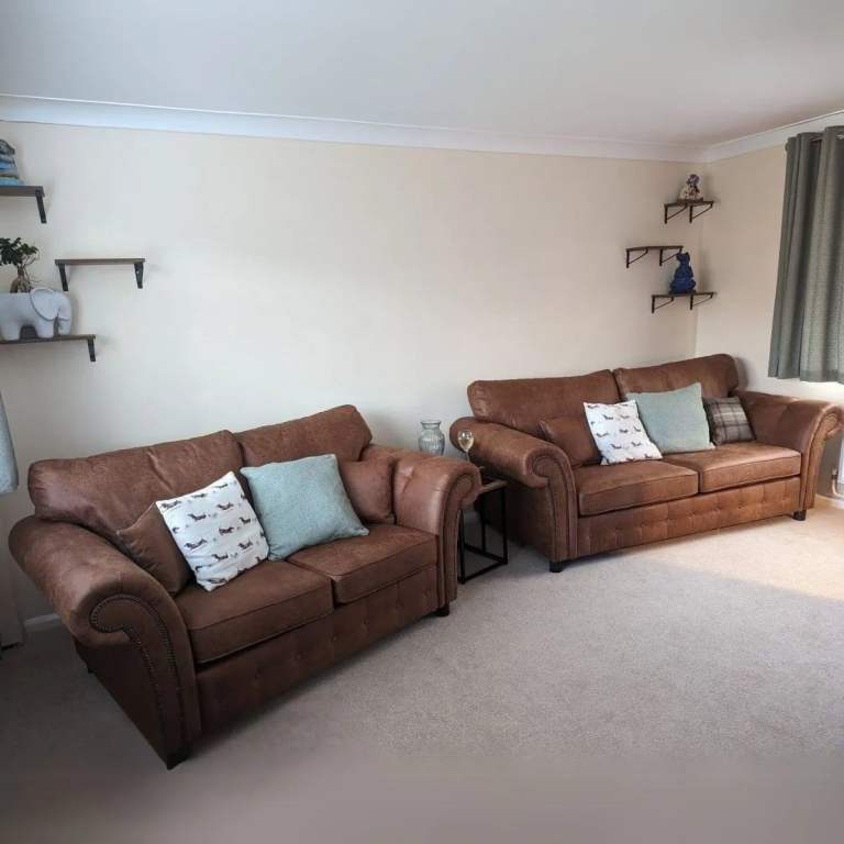3 seater tan leather sofa Leather sofa 3+2 set Free Home Delivery  