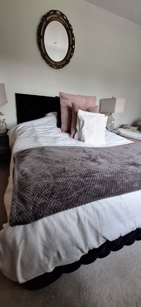Double bed, divan base with upholstered headboard and footboard 