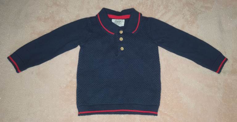 image for F&F Fred & Flo Baby Boys Navy Blue Top Shirt Sweater Cotton 9-12 mths 80cm 11kg 