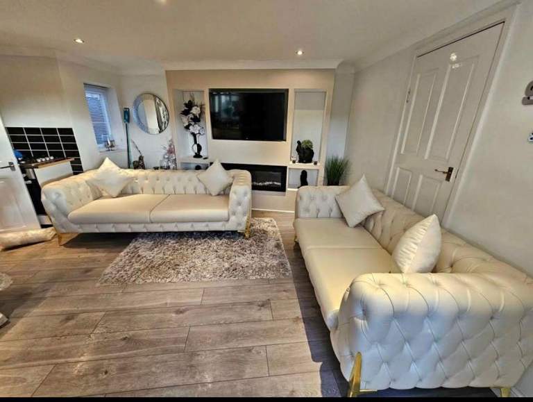 image for 🎄 Italian Chesterfield 2+3 Seater Sofa L shape With Stool 