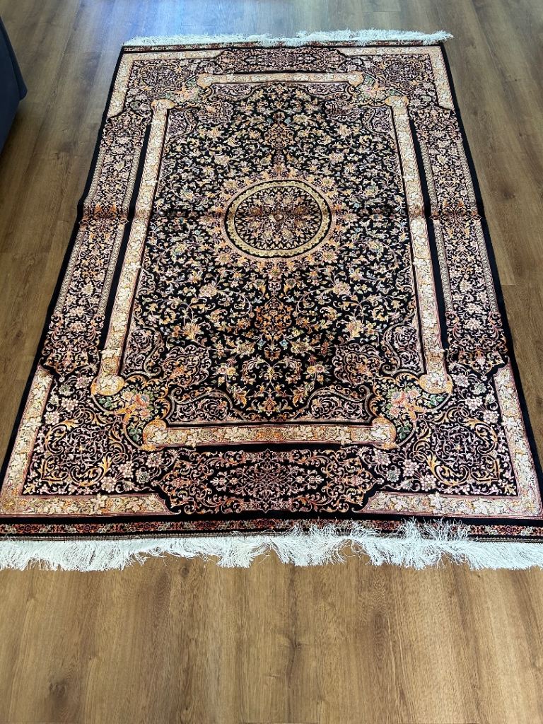 Black and Gold Silk Persian Carpet – New