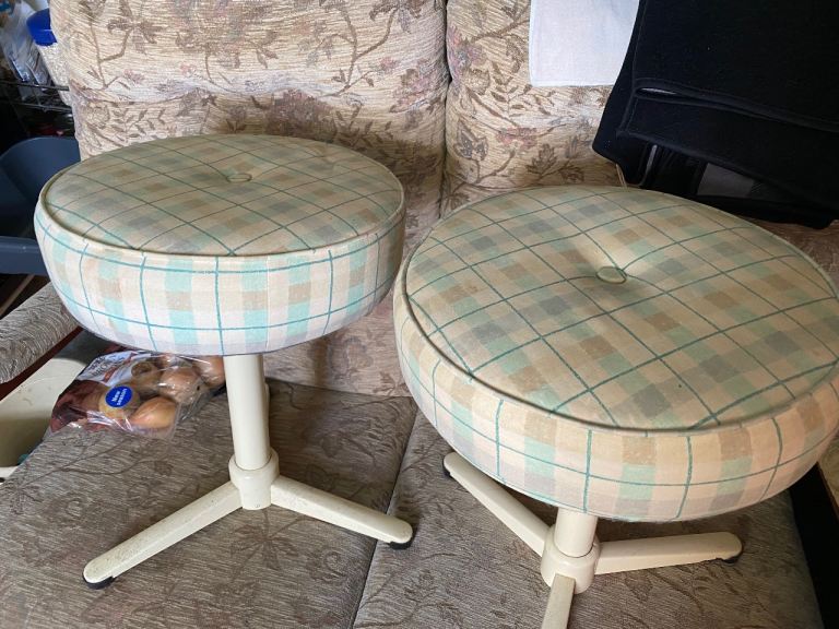 Pair of Plaid  Stools – Good Condition - from a caravan 