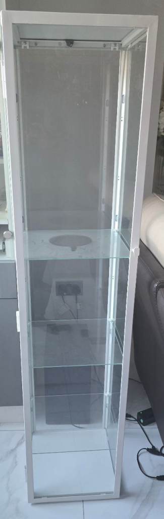 IKEA Glass Display Cabinet – White Frame, Glass Shelves – Excellent Condition