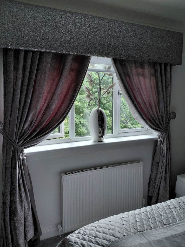 3 pairs matching grey velvet curtains