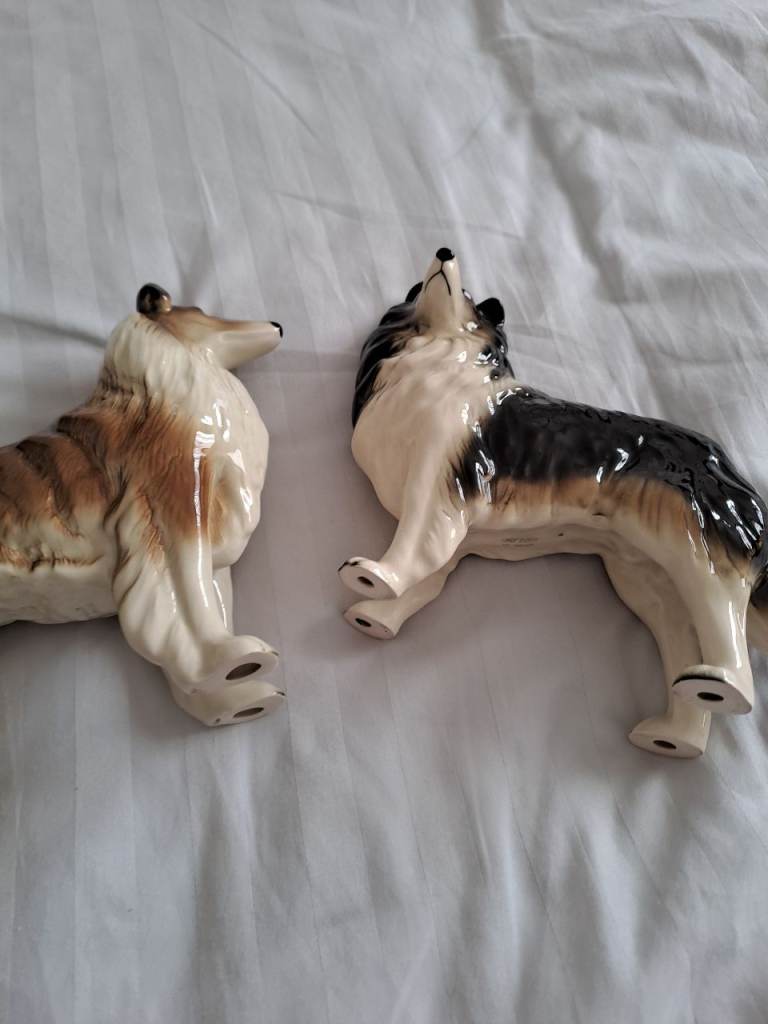 2 Ceramic Beswick style Collie Dog Figurines – 1 shetland sheepdog, 1 Rough Collie