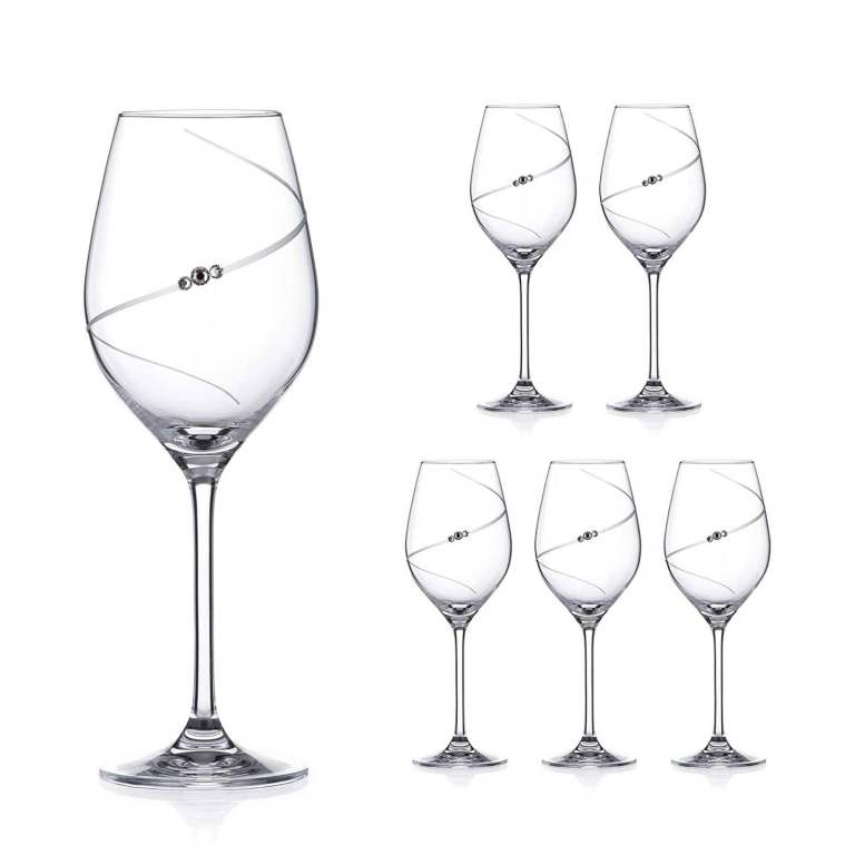 NEW 6x DIAMANTE Swarovski White Wine Glasses 'Silhouette' Hand Cut Design Embellished with Crystals