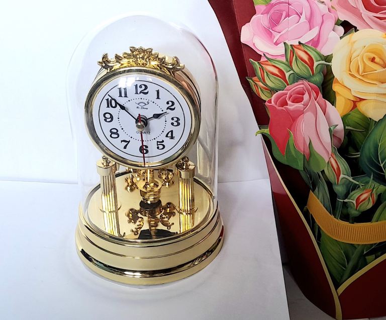 Be Sheng GLASS DOME4D MANTLE CLOCK 17 cm UPGRADED with 2 x QUARTZ MOTORS - GOOD