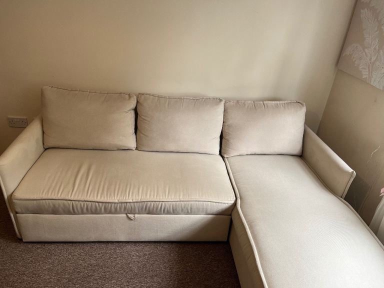 Beige Corner Sofa Bed With A Storage Box 