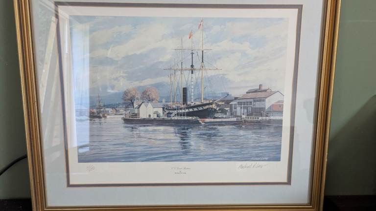 Framed Ship Print by Michael King - Gold Frame