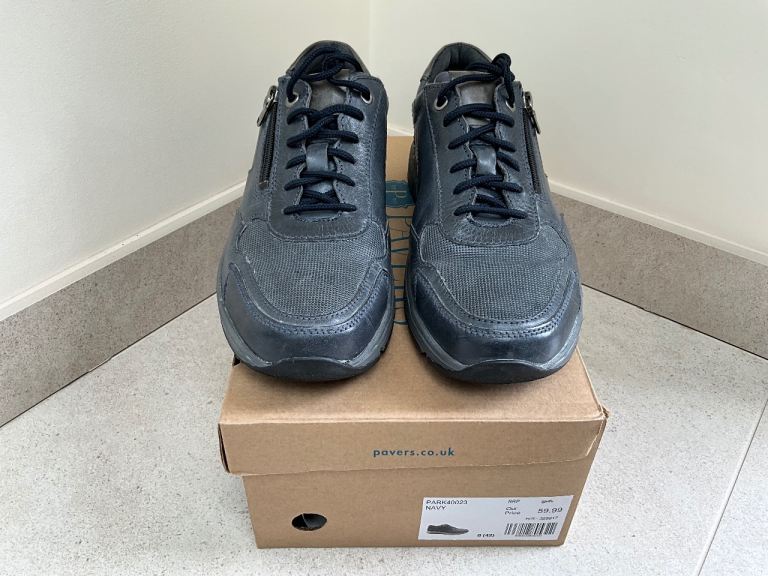 Men’s Pavers Blue/Grey Casual Shoes, Size 8, Leather Upper, Lace Up & Zip, Boxed Excellent Condition