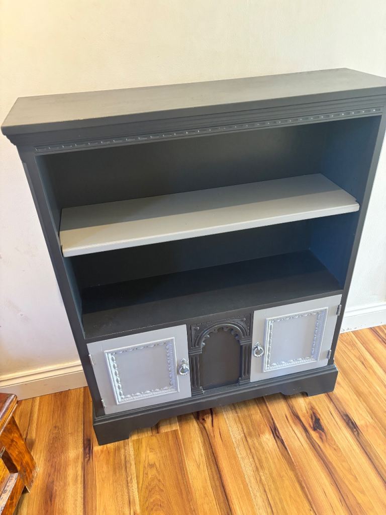 Small Grey Bookshelf with Storage – Good Condition