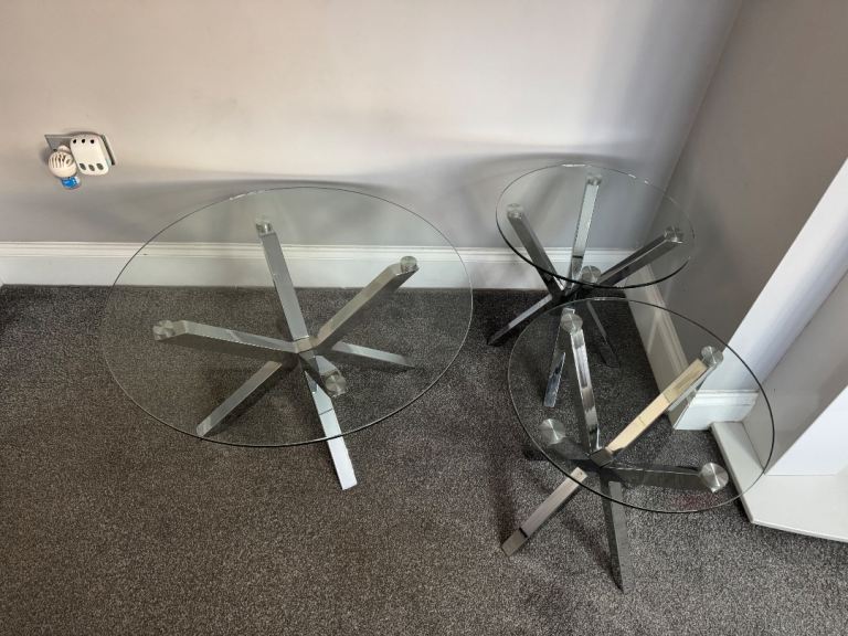 Glass coffee table & 2 side tables