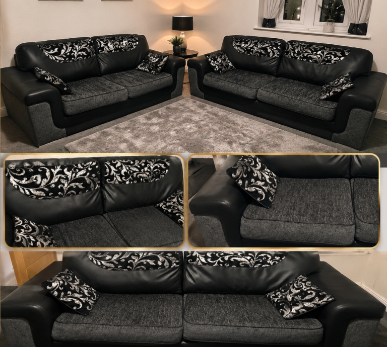 Stunning Black & Grey Matching Sofa Set – Matching Pillows Included