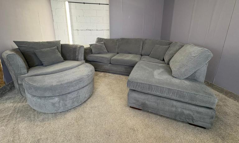 Grey DFS Orka Corner sofa & matching swivel chair sofa set DELIVERY AVAILABLE!