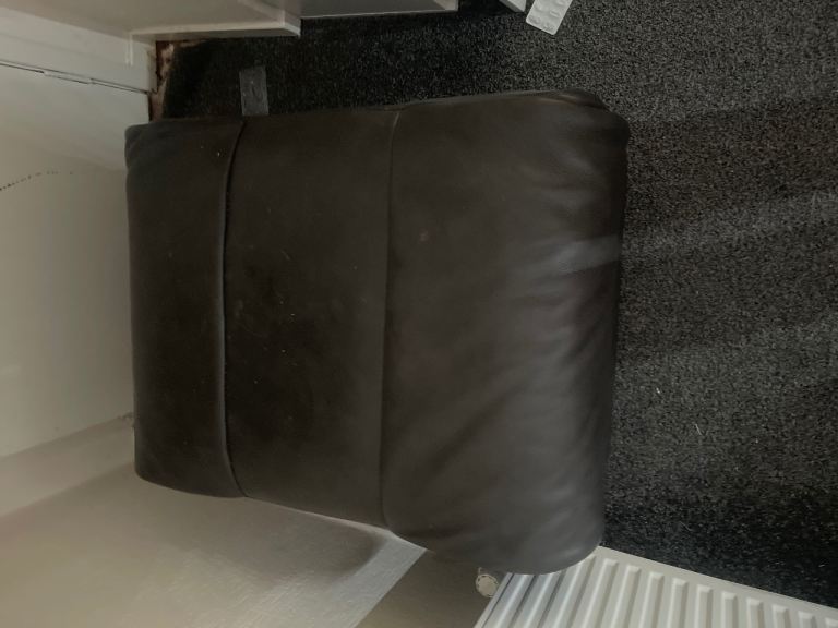 Grey Leather Footstool – Good Condition