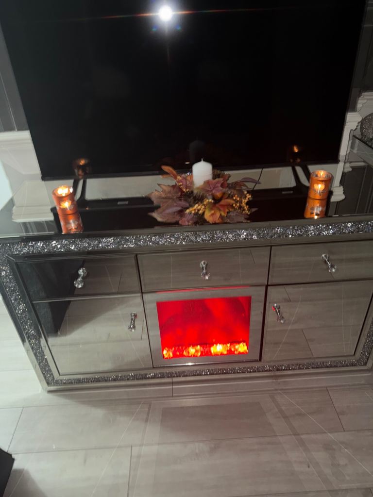 Glass LED fire console unit and lamp stand 