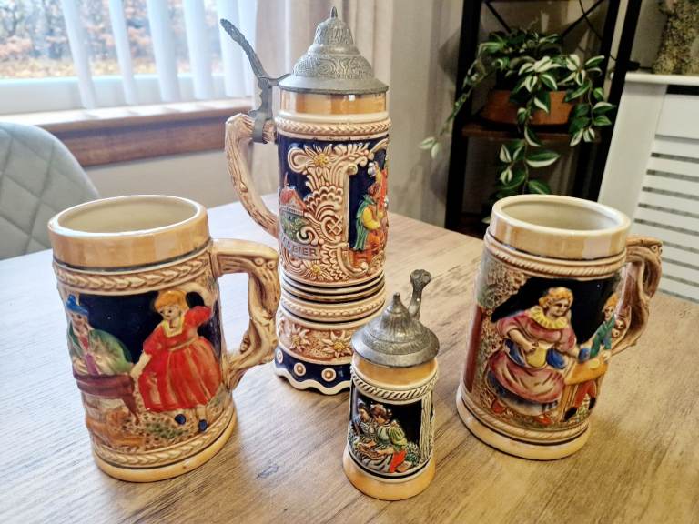 4 Vintage German Porcelain Beir Steins
