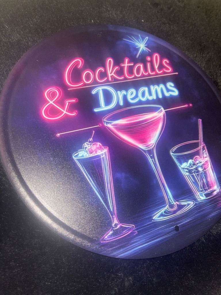 Cocktails & Dreams tin wall hanger 8" home bar man cave
