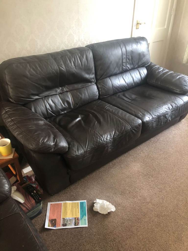 Large brown leather sofa