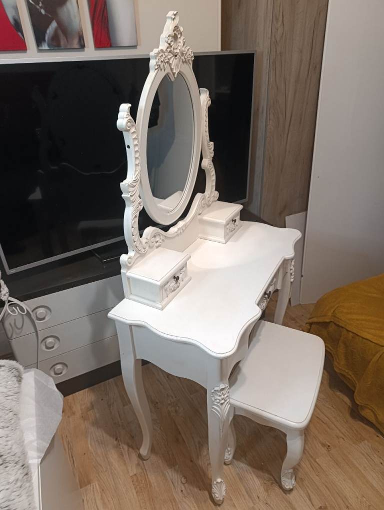 White Dressing Table with Mirror and Stool – Good Condition, £80.00 for ...