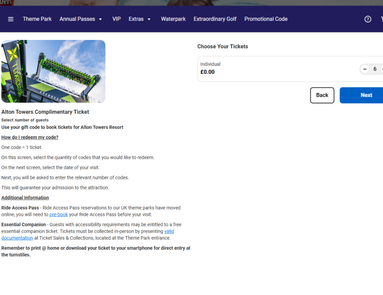 1 to 6 tickets for Alton towers 2026 season (price per ticket)